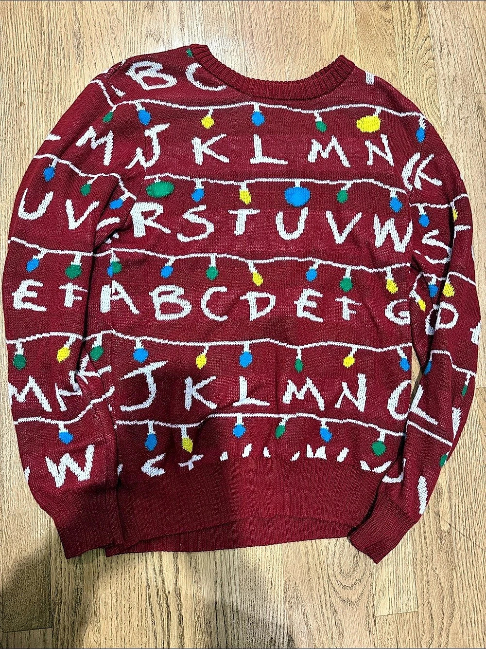 Stranger Things Alphabet Lights Holiday Knit Sweater Red & White Small